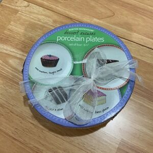 2002 Boston Warehouse 6.5in Dessert Excuses Set of 4 Porcelain Plates 1 Chipped